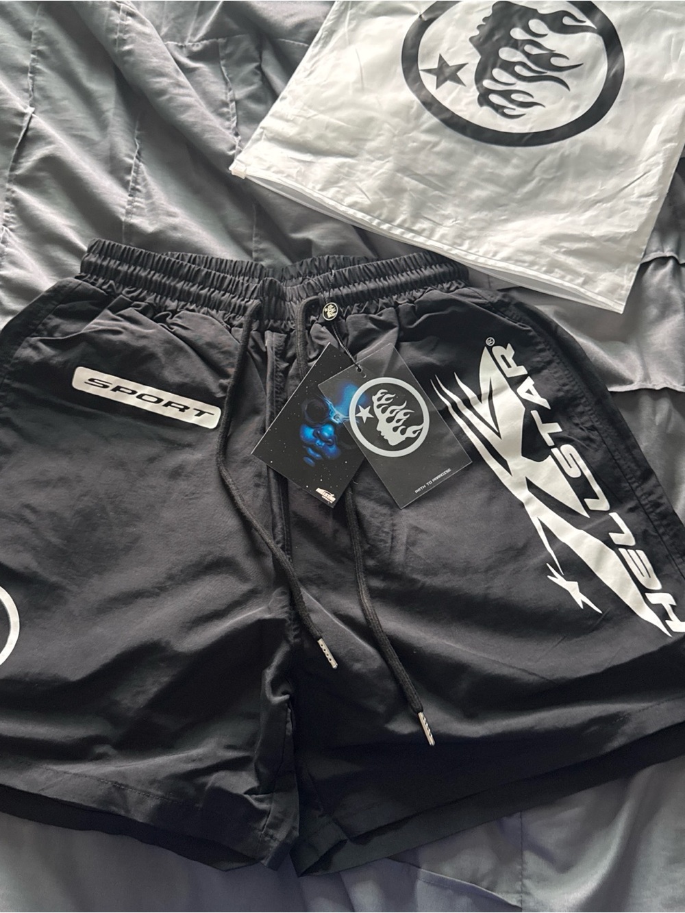 Hellstar Black Sports Shorts with White Logo